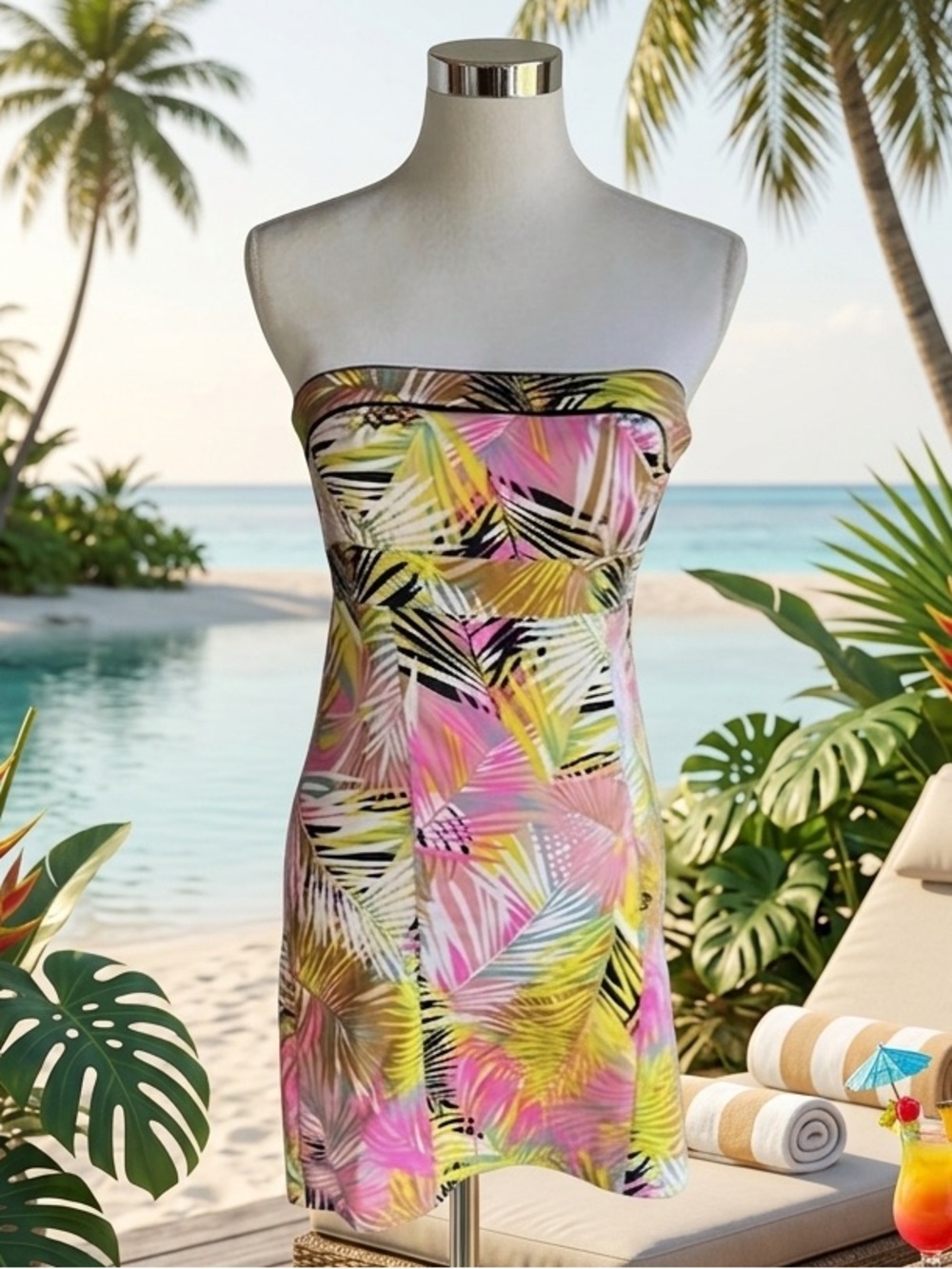 H&M Tropical Strapless Summer Dress 6